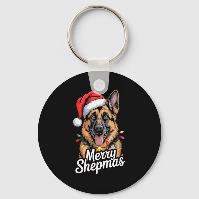 Merry Shepmas German Shepherd Christmas Lights Hum Schlüsselanhänger (Vorderseite)