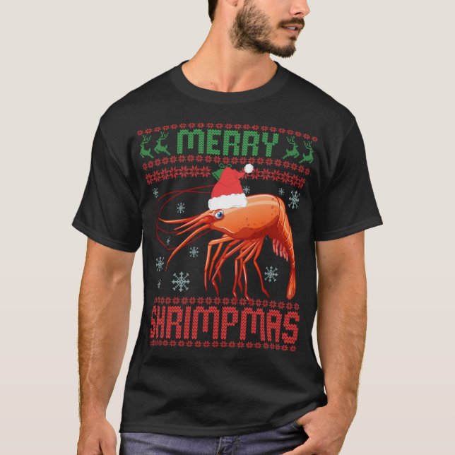 Merry Shrimpmas Funny Shrimp Ugly Christmas Sweate T-Shirt (Vorderseite)