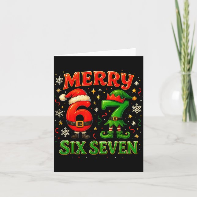 Merry Six Seven Funny Meme 67 Christmas Couple Des Karte (Vorderseite)