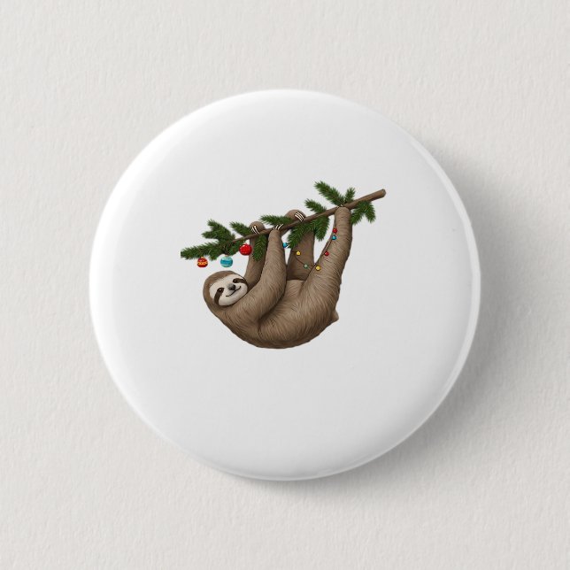 Merry Sloth am weihnachtlichen Baum Zweig mit Orna Button (Vorderseite)