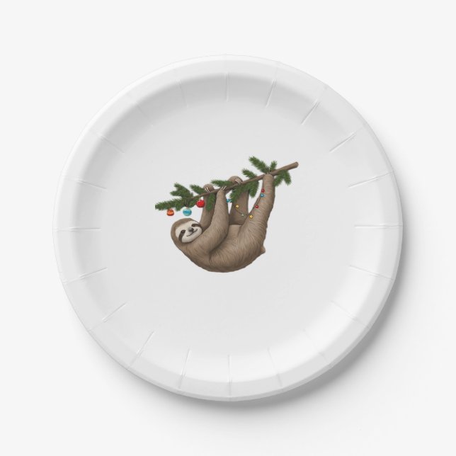 Merry Sloth am weihnachtlichen Baum Zweig mit Orna Pappteller (Vorderseite)