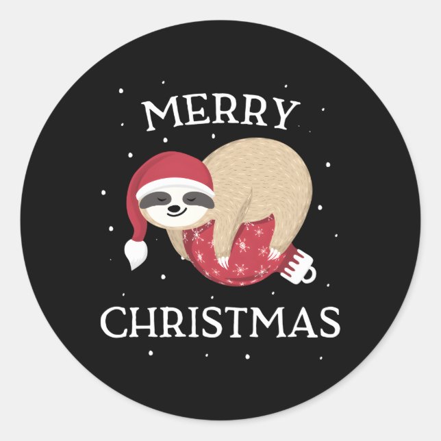 Merry Sloth Santa Runder Aufkleber (Vorderseite)