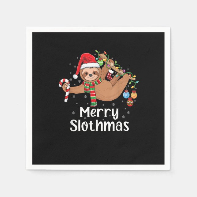 Merry Slothmas Christmas sloth pajamas Santa hat X Serviette (Vorderseite)