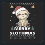 Merry Slothmas Funny Sloth Christmas Puff Quadratischer Aufkleber<br><div class="desc">Frohe Slothmas - Schöne Weihnachten mit einem Faultier. Ein lustiger Pun mit Schlägen und Weihnachten. Ein hässliches Weihnachtsmuster für Faulpelz-Liebhaber. Der Hut trägt einen Weihnachtshut. Auch lustig zu Weihnachten im Juli.</div>