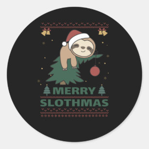 Merry Slothmas Funny Sloth Christmas Puff Runder Aufkleber
