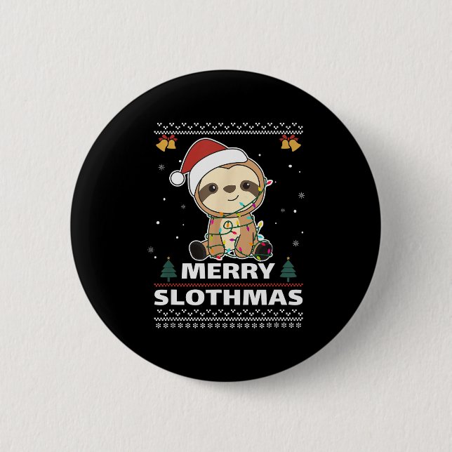 Merry Slothmas Funny Sloth Christmas Pun  Button (Vorderseite)