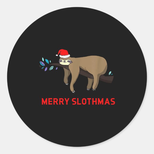 Merry Slothmas Funny Sloth Christmas  Runder Aufkleber (Vorderseite)