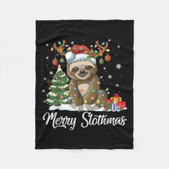Merry Slothmas Funny Sloth Christmas Tree Lights X Fleecedecke (Vorderseite)