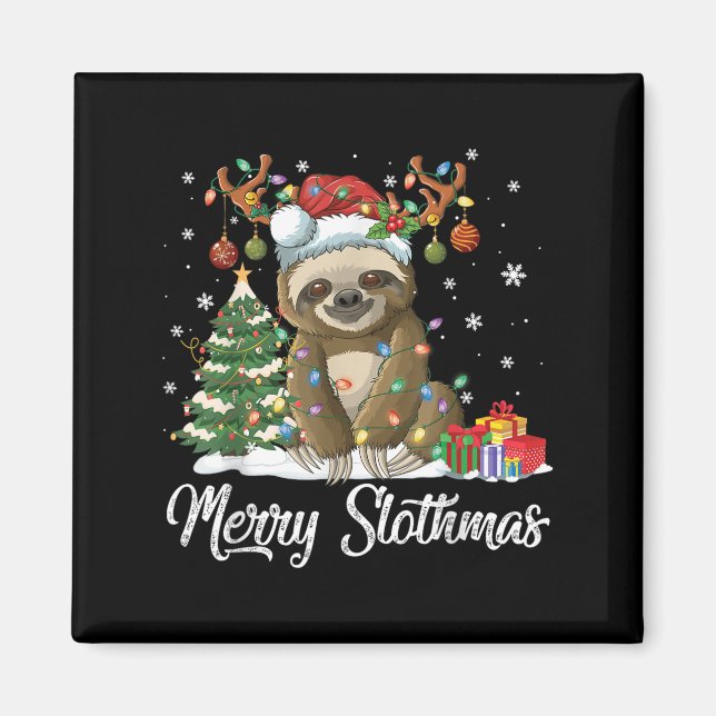 Merry Slothmas Funny Sloth Christmas Tree Lights X Magnet (Vorne)
