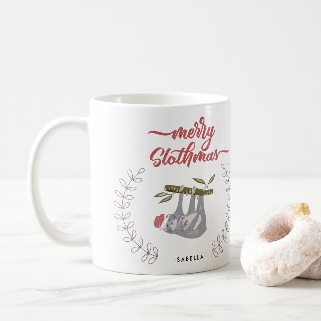Merry Slothmas Sloth Inspiriert Personalisierter U Kaffeetasse (Mit Donut)