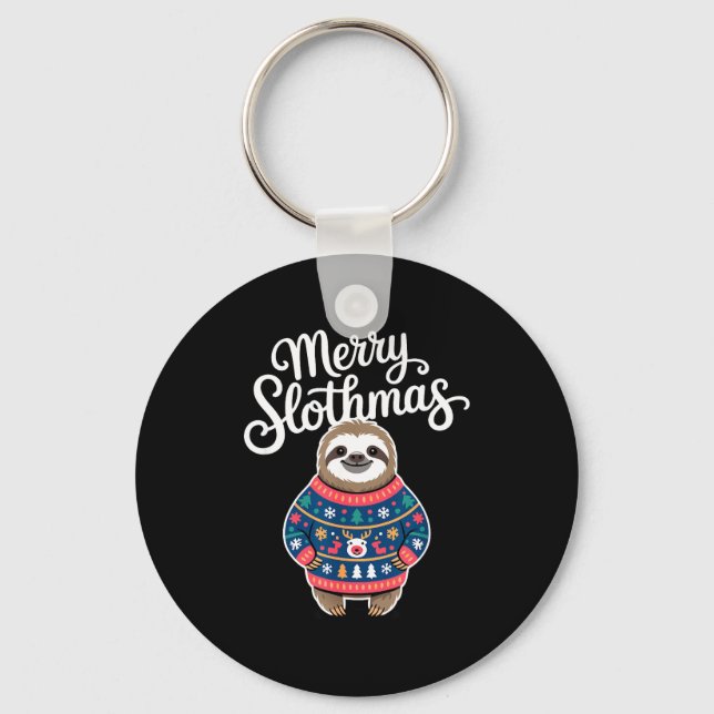Merry Slothmas Sweater Funny Sloth Christmas Pajam Schlüsselanhänger (Vorderseite)