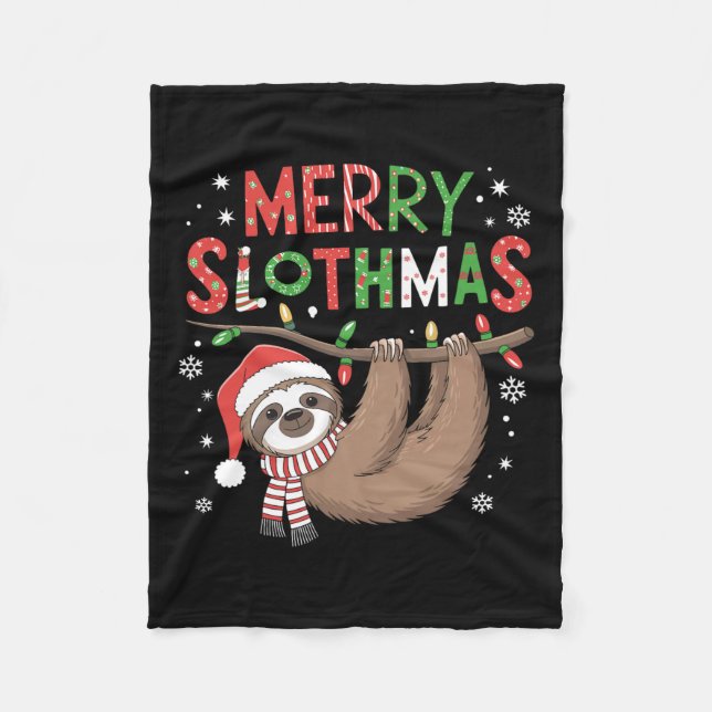 Merry Slothmas Weihnachtsmannmütze Pajamas Sloth L Fleecedecke (Vorderseite)