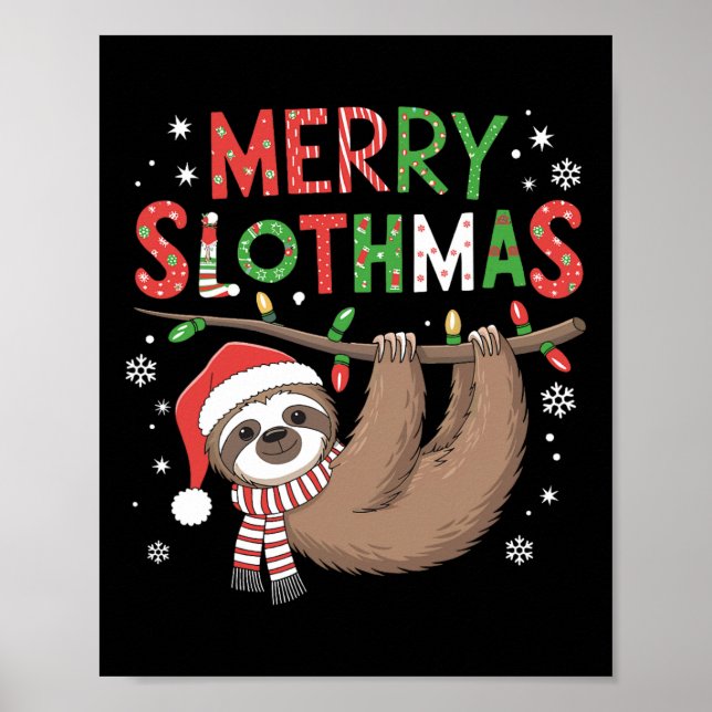 Merry Slothmas Weihnachtsmannmütze Pajamas Sloth L Poster (Vorne)