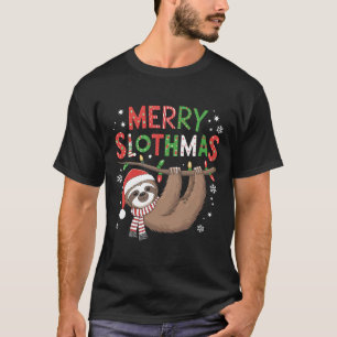 Merry Slothmas Weihnachtsmannmütze Pajamas Sloth L T-Shirt