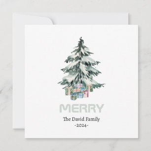 Merry Snow Watercolor Pine Weihnachtsbaum Geschenk Einladung