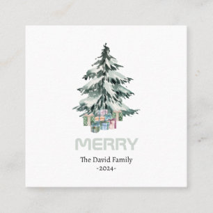 Merry Snow Watercolor Pine Weihnachtsbaum Geschenk Quadratische Visitenkarte