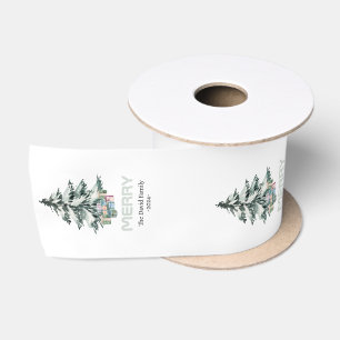 Merry Snow Watercolor Pine Weihnachtsbaum Geschenk Satinband
