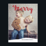 Merry Snowfall Collection Foto Postcard Red Feiertagspostkarte<br><div class="desc">Schicken Sie Ihren Lieben dieses Jahr eine moderne Foto-Postkarte.</div>