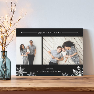 Merry Snowflake Hanukkah Foto Card Schwarz Feiertagskarte