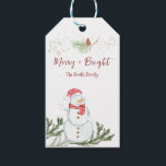 Merry Snowman Christmas Geschenkanhänger<br><div class="desc">Niedlicher Weihnachtsgeschenk-Tag mit Aquarellschneemann und Wortkunst, die fröhlich und hell sagt, wird jedem, der es empfängt, etwas Feiertagsstimmung bringen.</div>
