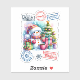 Merry Snowman mit festlichen Geschenken und Feiert Aufkleber