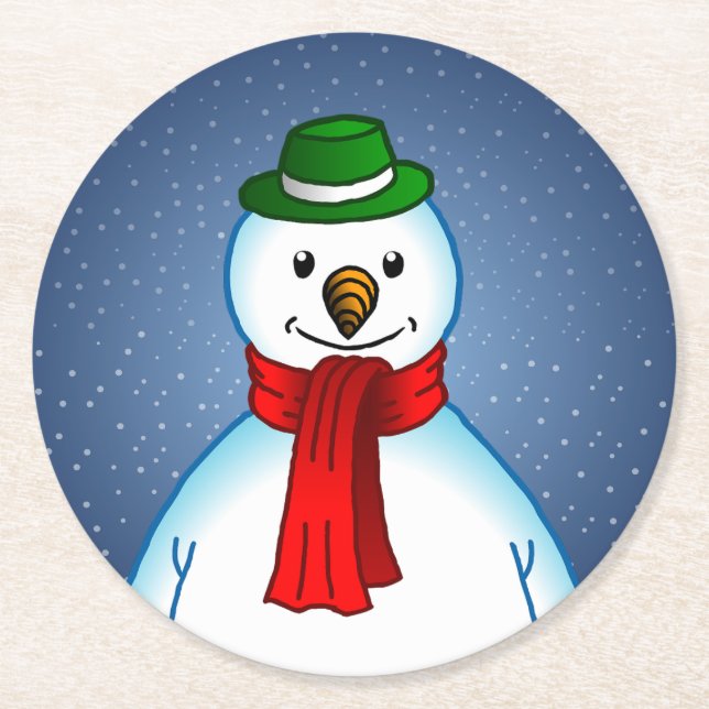 Merry Snowman Runder Pappuntersetzer (Vorderseite)