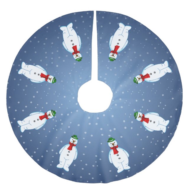 Merry Snowman Tree Skirt Polyester Weihnachtsbaumdecke (Vorderseite)
