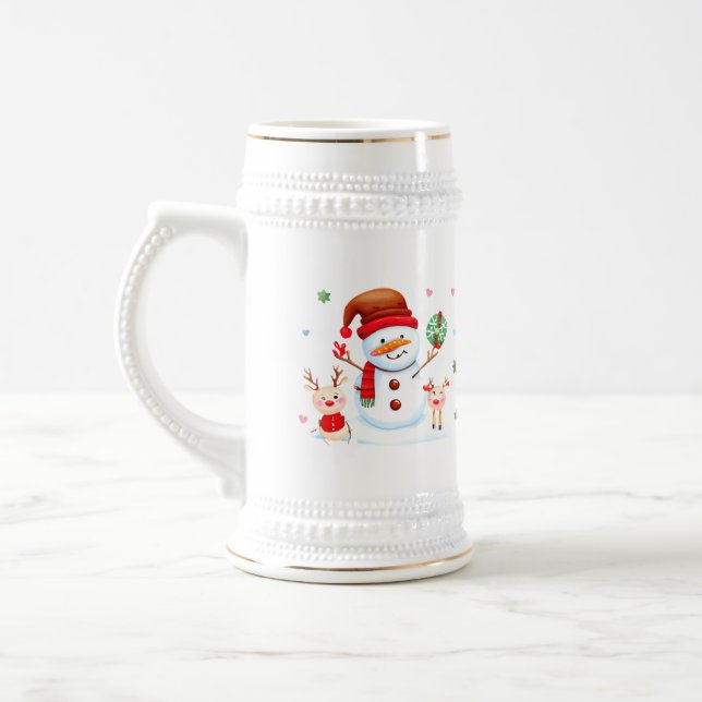 Merry Snowman und Bright Baby Rentiers Bierglas (Links)
