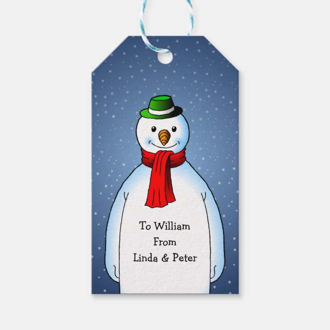 Merry Snowman Weihnachtsgeschenke Tags Geschenkanhänger (Vorderseite)