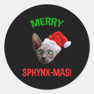 Merry Sphynx-Mas Funny Christmas Sphynx Cat Lover Runder Aufkleber