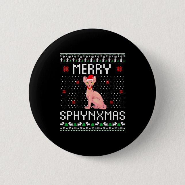 Merry Sphynxmas Sphynx Cat Lover Christmas Ugly Me Button (Vorderseite)