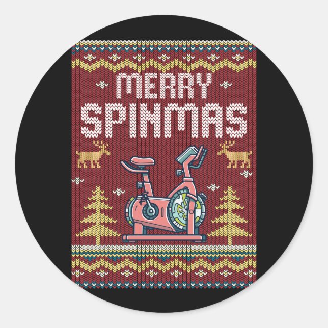 Merry Spinmas Spin Bike Ugly Weihnachten Weihnacht Runder Aufkleber (Vorderseite)