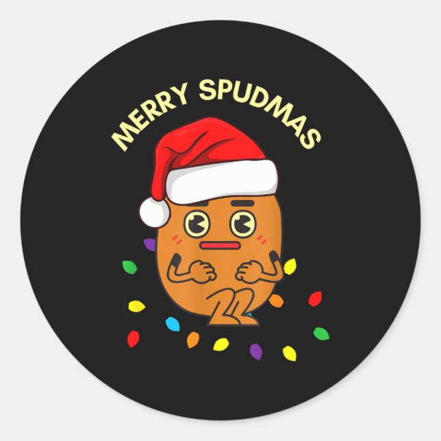Merry Spudmas Funny Tato Santa Holiday Lights Chri Runder Aufkleber (Vorderseite)
