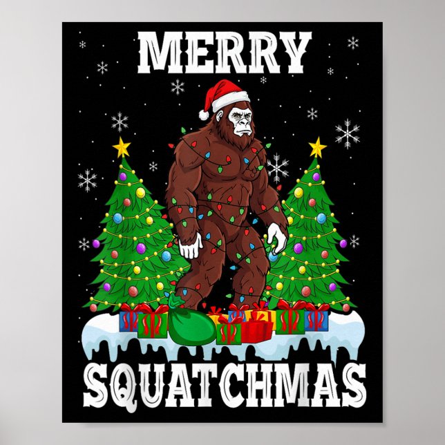 Merry Squatchmas Christmas Tree Santa Bigfoot Sasq Poster (Vorne)