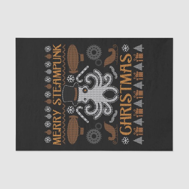 Merry Steampunk Christmas Octopus Top Hat Gears Seidenpapier (Vorderseite)
