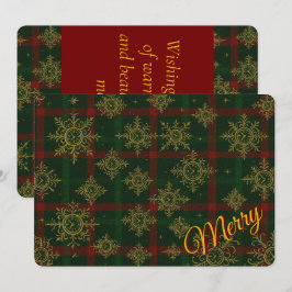 Merry Steampunk Snowflake Red und Green Tartan Feiertagskarte