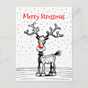 Merry Stressmas Rudolph Christmas Postcard Postkarte