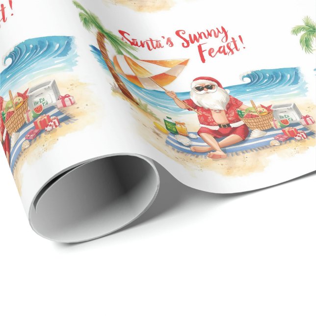 Merry Summer Holiday Santa am Strand Geschenkpapier (Rolleneckpunkt)