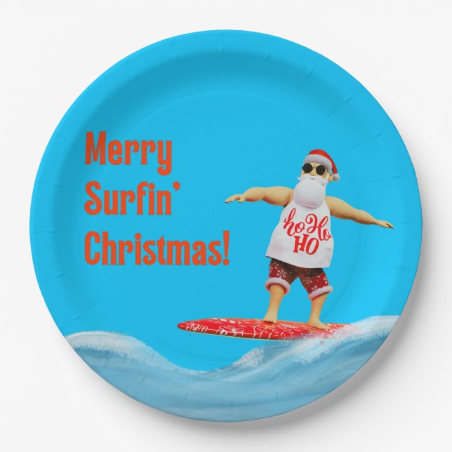 Merry Surfin Weihnachtsmann auf Surfboard Thread P Pappteller (Vorderseite)