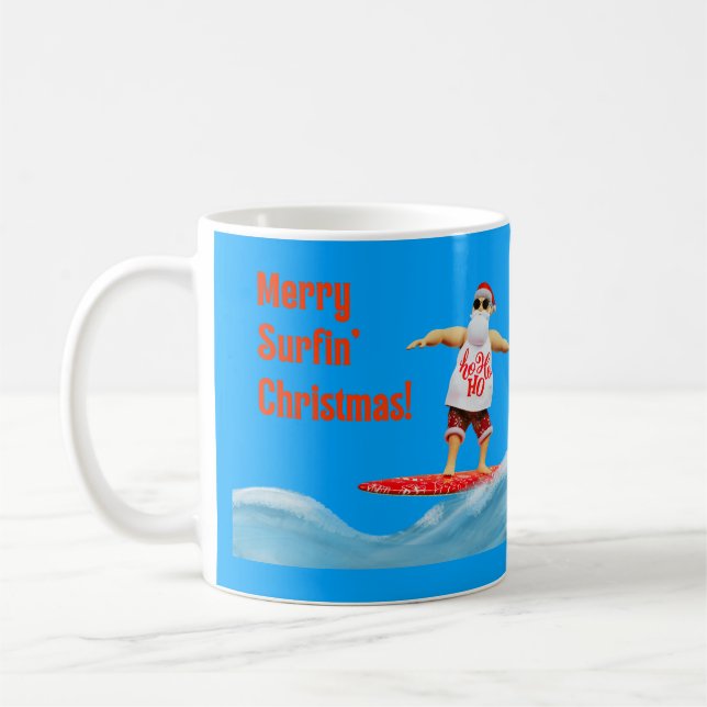 Merry Surfin Weihnachtsmann auf Surfbrett Kaffeetasse (Links)