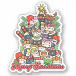Merry Sushimas Sushi Christmas Aufkleber<br><div class="desc">Merry Sushimas Sushi Weihnachtsbaum! Niedliche kawaii Sushi mit Weihnachtsmannmützen,  Strümpfen,  Heiligen und Rentieren-Geweih.</div>