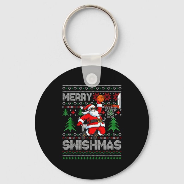 Merry Swishmas Basketball Ugly Christmas Santa Men Schlüsselanhänger (Vorderseite)