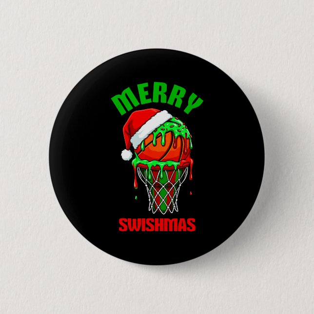 Merry Swishmas Basketball Ugly Christmas Xmas Men  Button (Vorderseite)