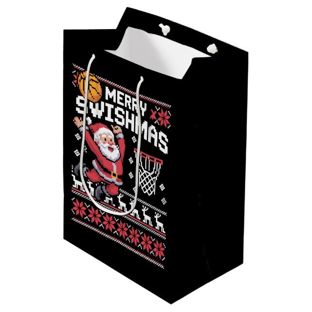 Merry Swishmas Basketball Ugly Christmas Xmas  Mittlere Geschenktüte (Vorderseite Schrägansicht)