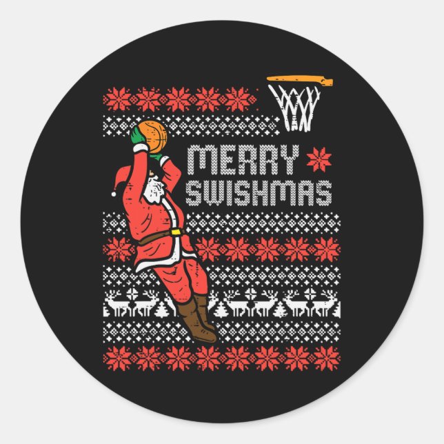 Merry Swishmas Basketball Ugly Weihnachten Weihnac Runder Aufkleber (Vorderseite)