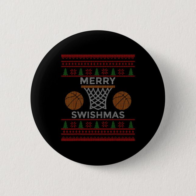 Merry Swishmas Bysketbyll Fun Cool Boy Weihnachten Button (Vorderseite)
