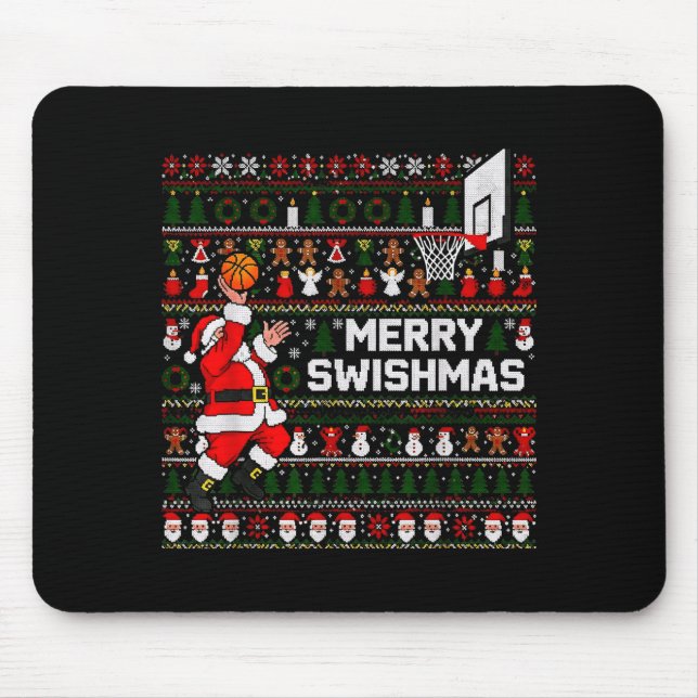 Merry Swishmas Santa Basketball Ugly Sweater Style Mousepad (Vorne)