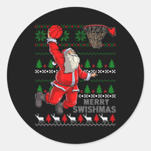 Merry Swishmas Santa Bysketbyll Byll Ugly Christma Runder Aufkleber
