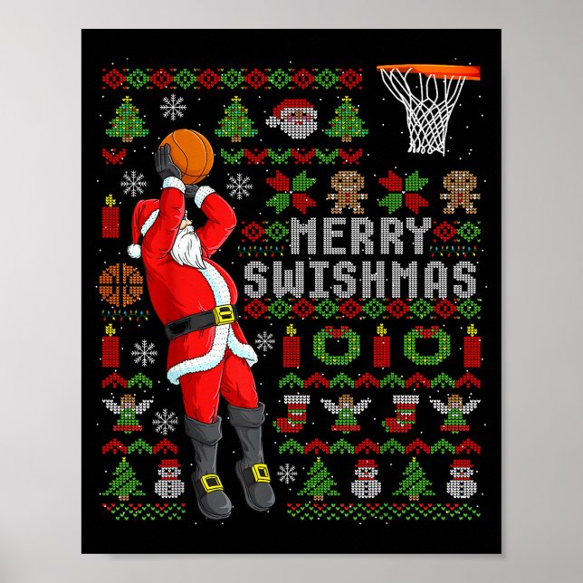 Merry Swishmas Ugly Christmas Basketball Christmas Poster (Vorne)