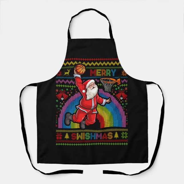 Merry Swishmas Ugly Christmas Basketball Santa Dun Schürze (Vorderseite)